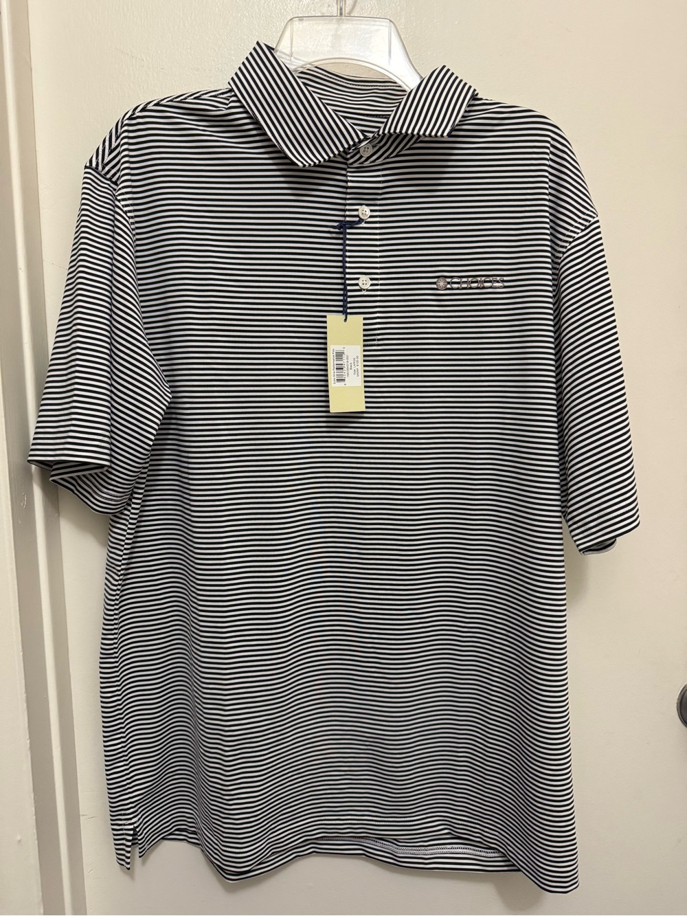 Onward Reserve Striped Black and White Polo Shirt with Subtle Logo